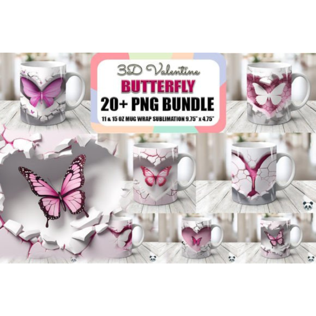 Butterfly 3D Mug Wrap Bundle for Valentine's Day